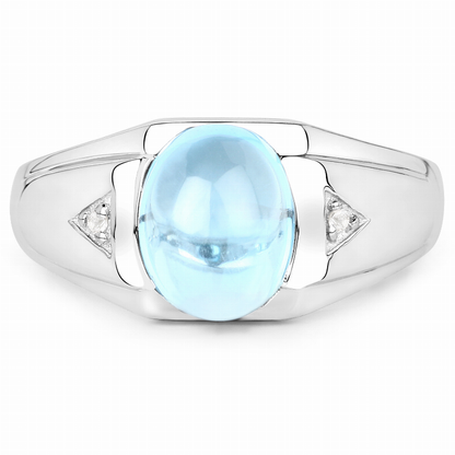 3.67 Carat Genuine Swiss Blue Topaz and White Topaz .925 Sterling Silver Ring