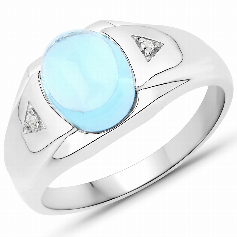 3.67 Carat Genuine Swiss Blue Topaz and White Topaz .925 Sterling Silver Ring