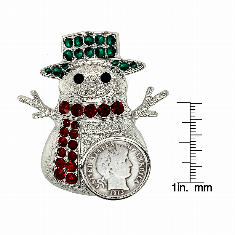 Barber Dime Coin Snowman Brooch