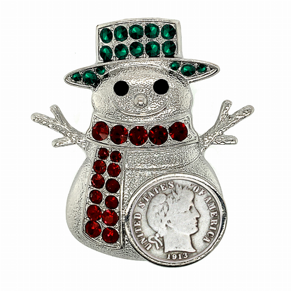 Barber Dime Coin Snowman Brooch