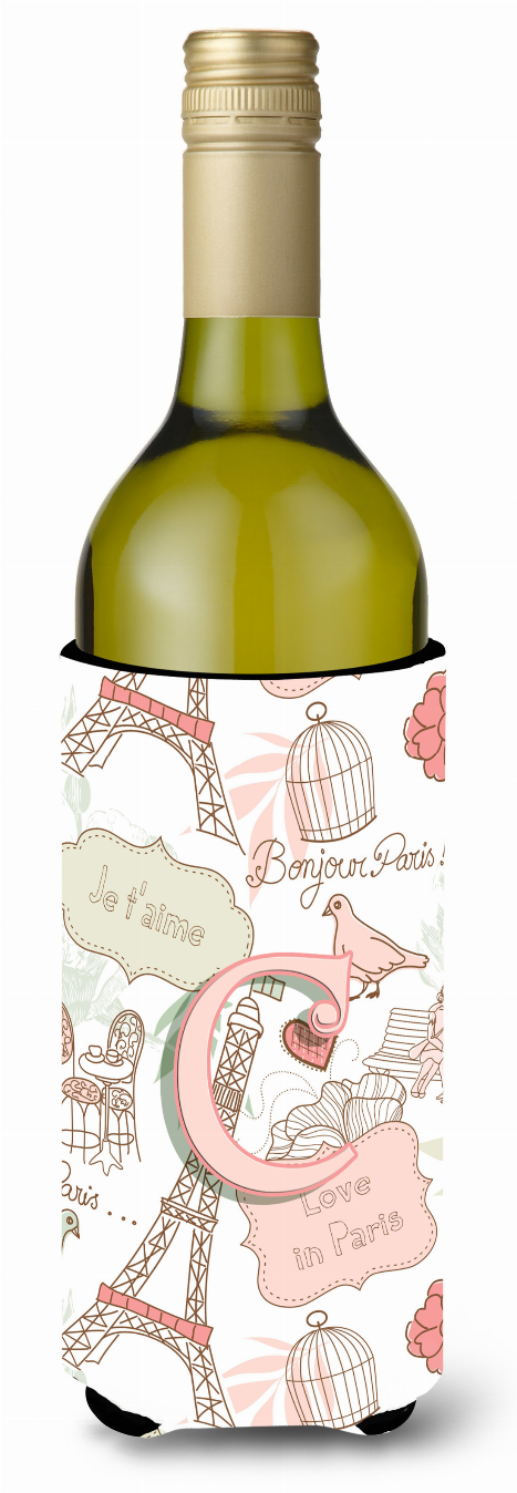 Monogram Letter Love in Paris Pink Wine Bottle Hugger