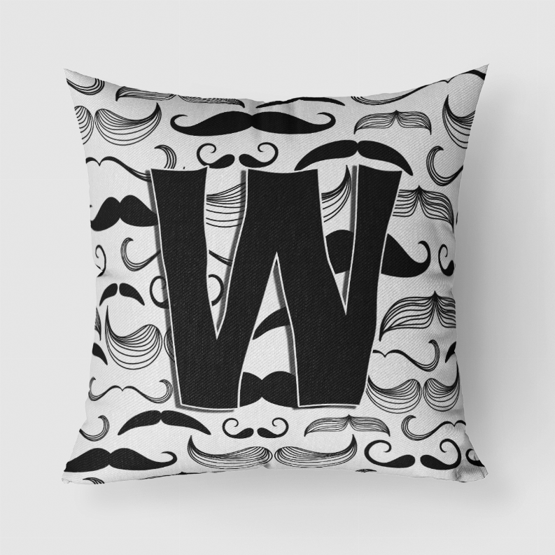 Letter Moustache Initial Fabric Decorative Pillow