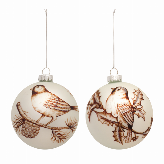 Bird Ball Ornament (Set of 6) 4"D Glass