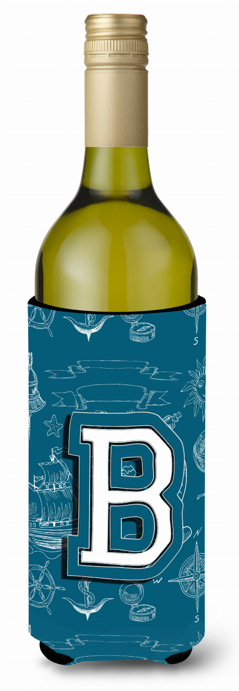 Monogram Letter Sea Doodles Alphabet Wine Bottle Hugger