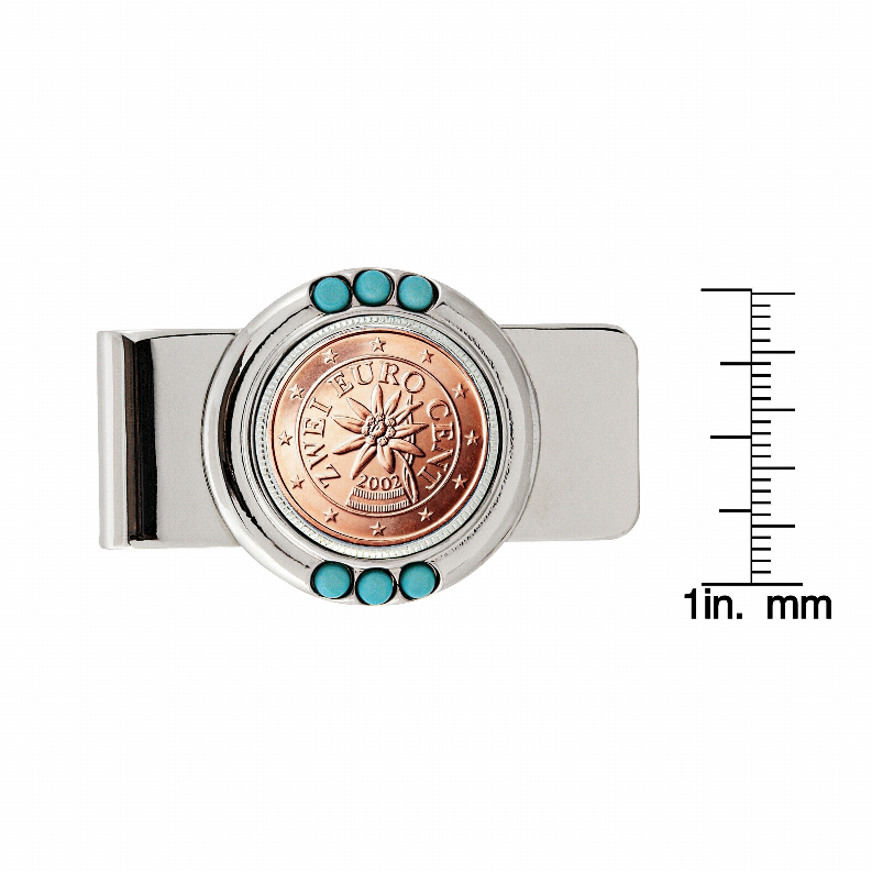 Austrian 2 Euro Coin Turquoise Money Clip