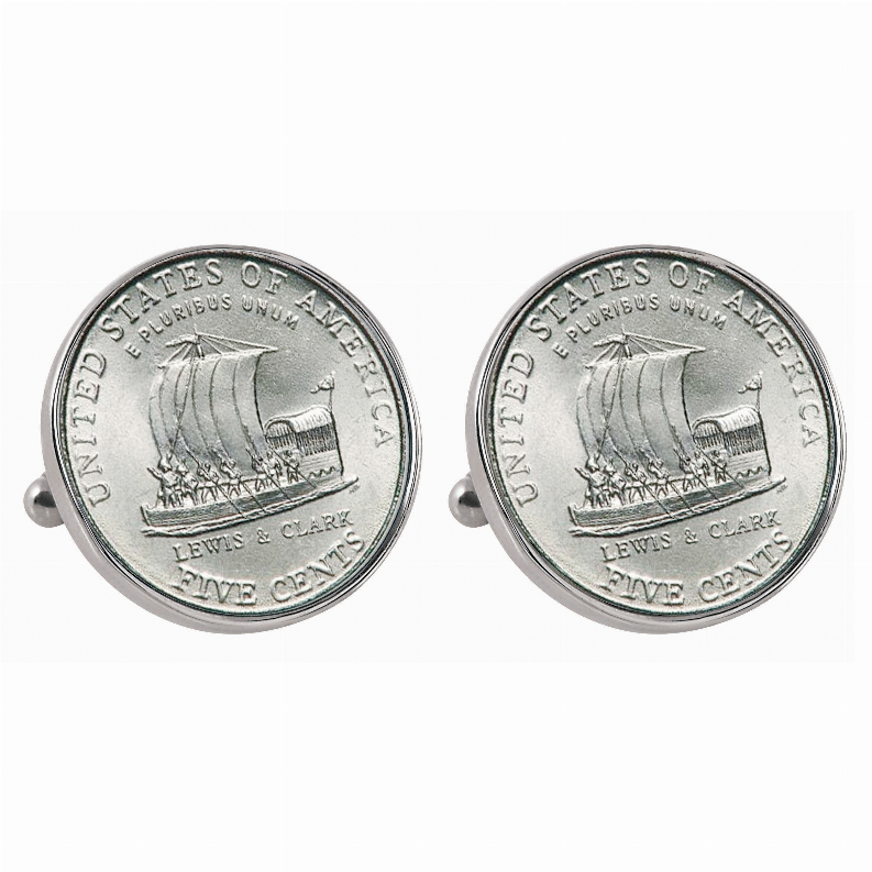 Westward Journey 2004 Keelboat Jefferson Nickel Bezel Coin Cuff Links