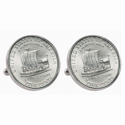 Westward Journey 2004 Keelboat Jefferson Nickel Bezel Coin Cuff Links