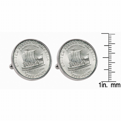 Westward Journey 2004 Keelboat Jefferson Nickel Bezel Coin Cuff Links