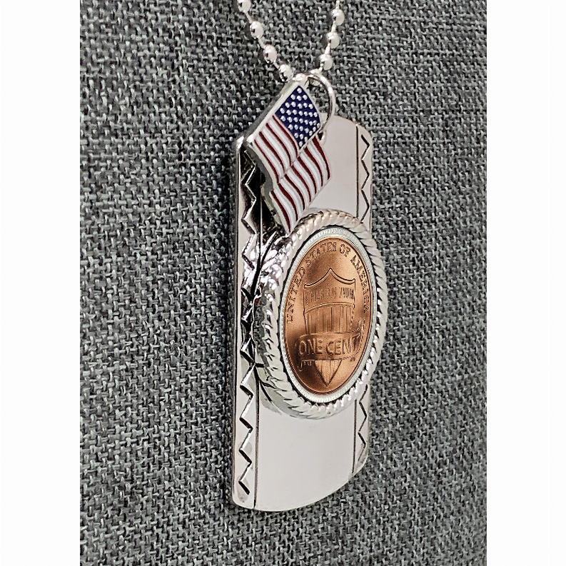 Union Shield Penny Dog Tag Pendant Coin Necklace