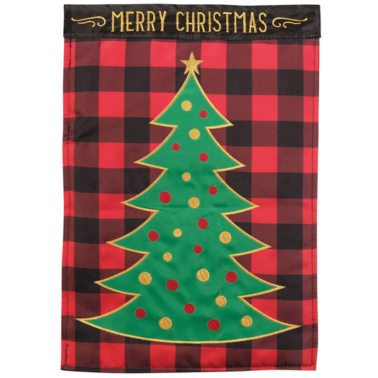 Merry Christmas Buffalo Plaid Tree Garden Flag