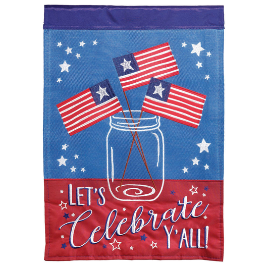 Let's Celebrate Y'All Burlap Double Applique Garden Flag