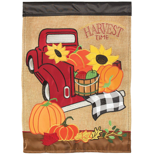 Harvest Time Truck Flag Burlap Garden