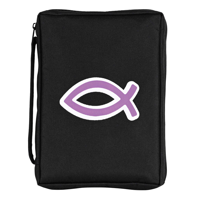 Bible Cover Purple Fish Black Large