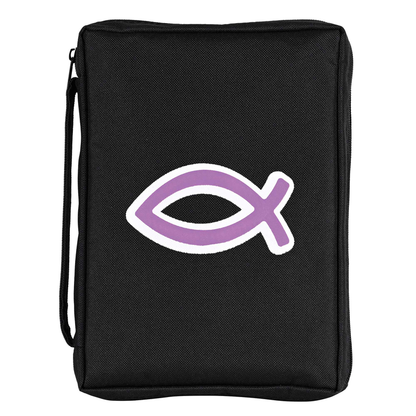 Bible Cover Purple Fish Black Large