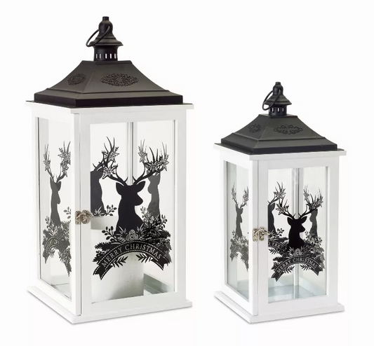 Merry Christmas Lantern (Set of 2) 17.5"H, 22.75"H Wood