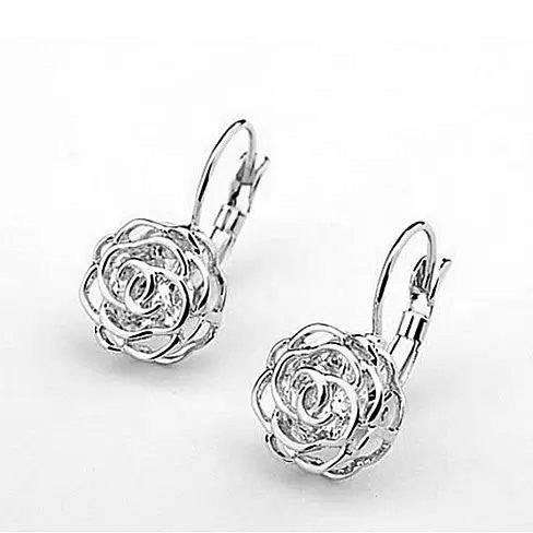 ROSE IS A ROSE 18kt Rose Crystal Earrings In White Yellow And Rose Gold Plating