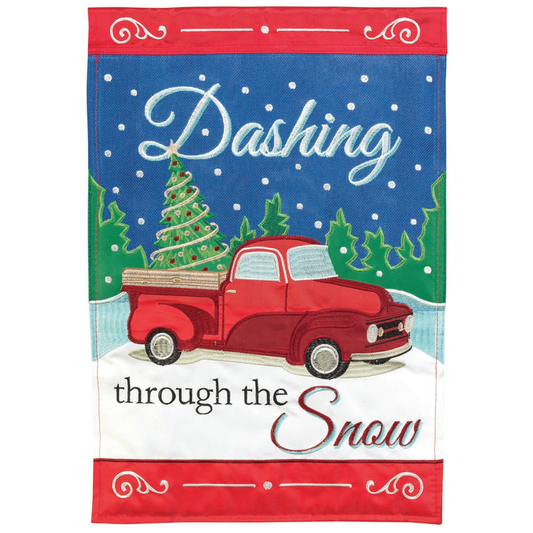 Dashing Through The Snow Truck Double Applique Garden Flag