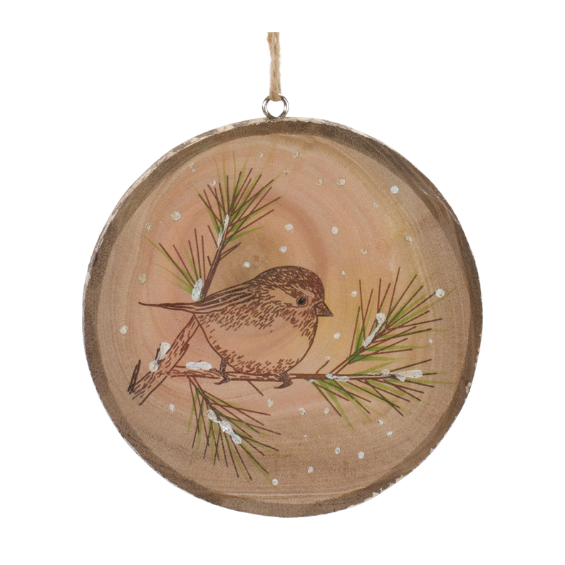 Wood Bird Tree Disc Ornament