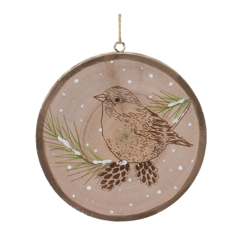 Wood Bird Tree Disc Ornament