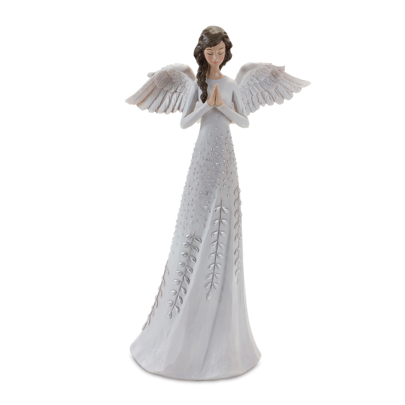 Angel Figurine with Silver Floral Accent