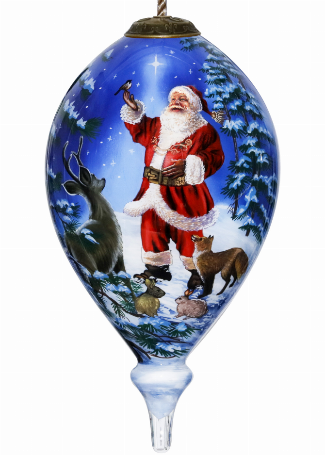 All Is Bright Santa Hand Painted Glass Ornament