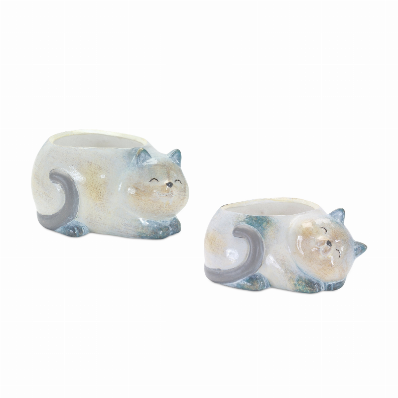 Cat Planter (Set of 4) 6"L x 2.5"H, 6"L x 3"H Terra Cotta