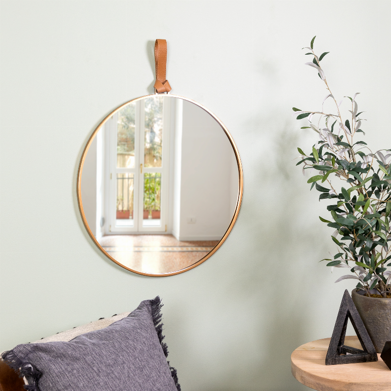 Modern Allie Wall Mirror with Faux Leather Strap