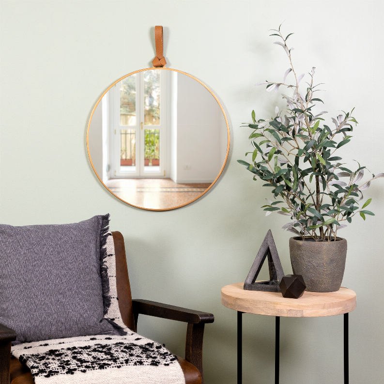 Modern Allie Wall Mirror with Faux Leather Strap