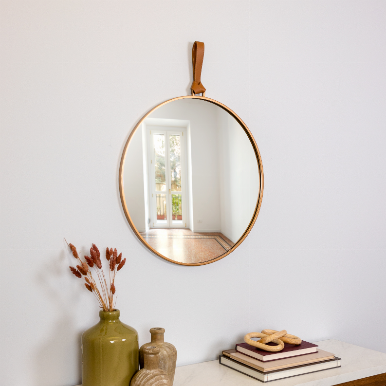 Modern Allie Wall Mirror with Faux Leather Strap