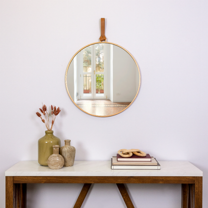 Modern Allie Wall Mirror with Faux Leather Strap