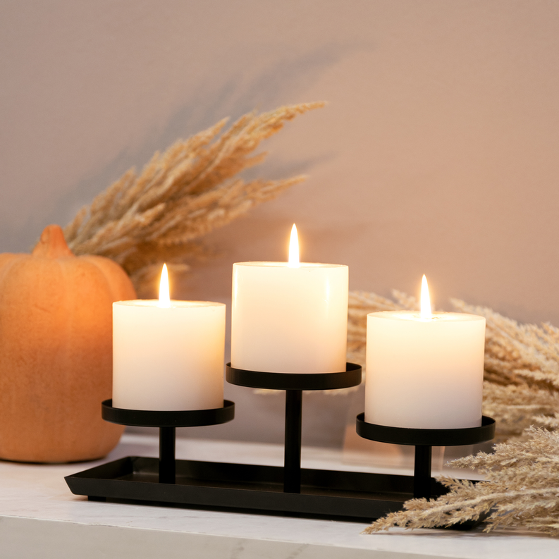 Stratton Home Decor Modern Farmhouse Black Metal Pillar Candle Candelabra Centerpiece