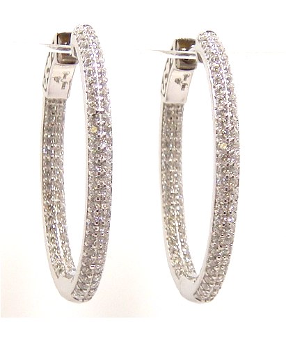 Simulated Diamond Oval Inside-Out Hoop Earrings, 925 Sterling Silver