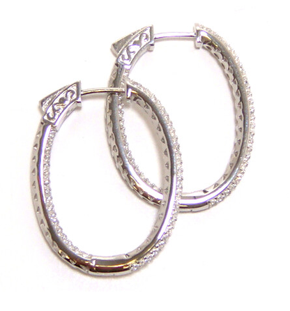 Simulated Diamond Oval Inside-Out Hoop Earrings, 925 Sterling Silver