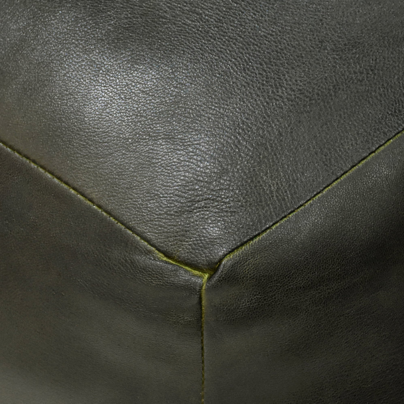 Solid Handmade Goat Leather Square Pouf (Recycled Cotton Fill)