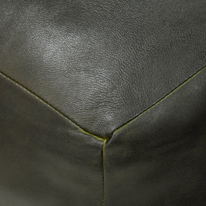 Solid Handmade Goat Leather Square Pouf (Recycled Cotton Fill)