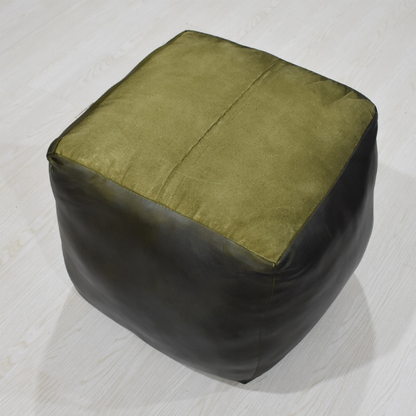 Solid Handmade Goat Leather Square Pouf (Recycled Cotton Fill)