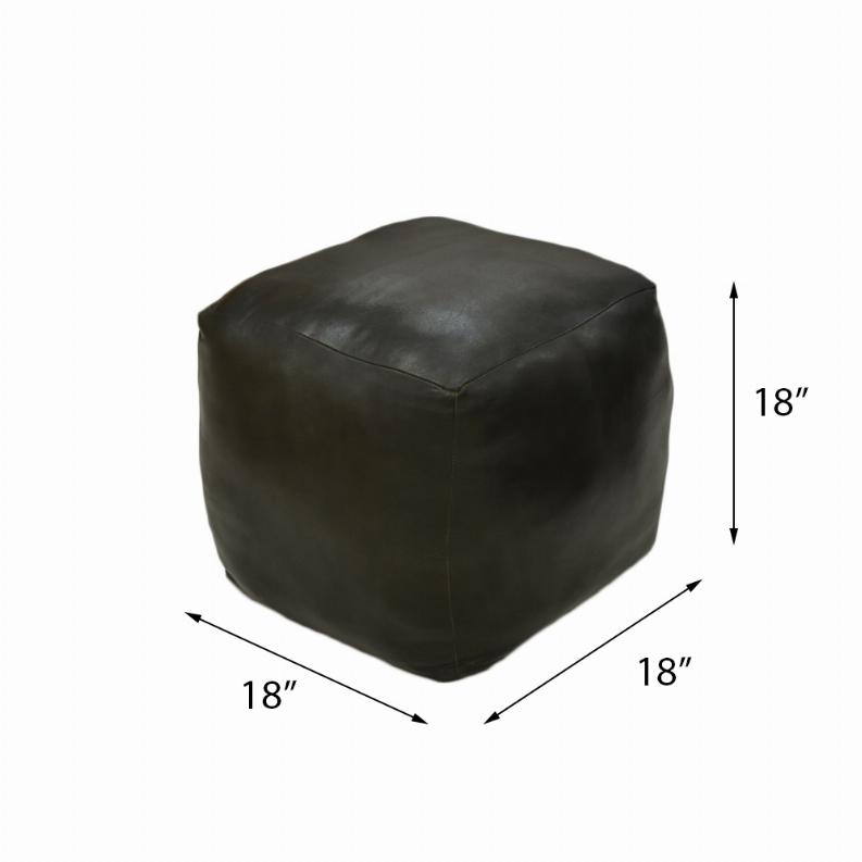 Solid Handmade Goat Leather Square Pouf (Recycled Cotton Fill)