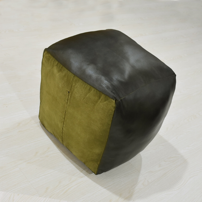 Solid Handmade Goat Leather Square Pouf (Recycled Cotton Fill)