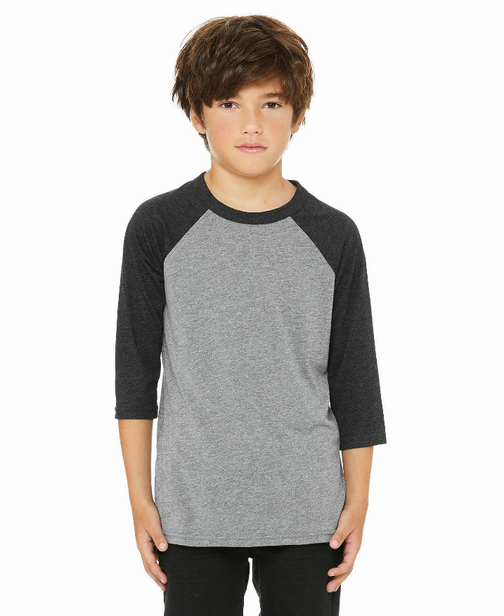 BELLA+CANVAS Youth 3/4 Sleeve Baseball Tee, Kid's Raglan