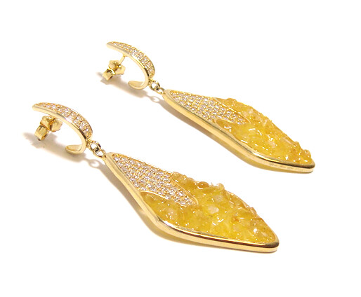 925 Sterling Silver Natural Stone Dangle Earrings, Yellow Gold