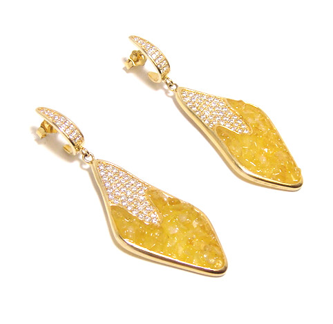 925 Sterling Silver Natural Stone Dangle Earrings, Yellow Gold