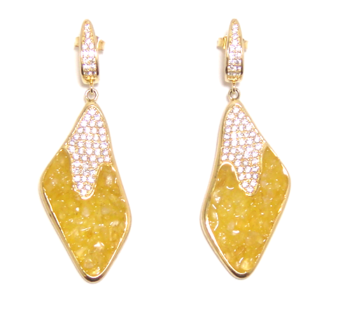 925 Sterling Silver Natural Stone Dangle Earrings, Yellow Gold