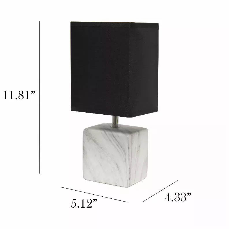 Simple Designs Petite Marbled Ceramic Table Lamp with Fabric Shade