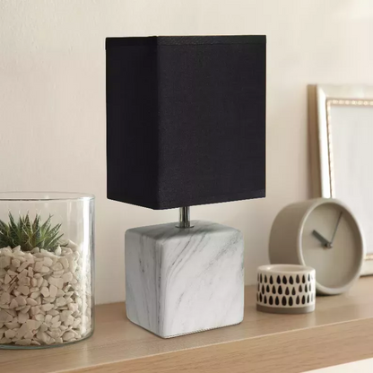 Simple Designs Petite Marbled Ceramic Table Lamp with Fabric Shade