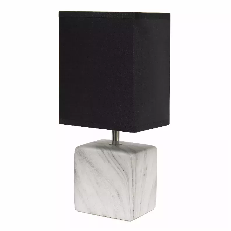 Simple Designs Petite Marbled Ceramic Table Lamp with Fabric Shade