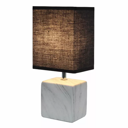 Simple Designs Petite Marbled Ceramic Table Lamp with Fabric Shade