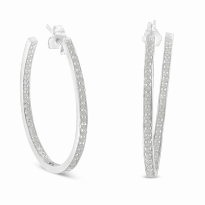 White Gold 1.0 Carat Total Weight Round-Cut Diamond Inside- Out Hoop Earrings