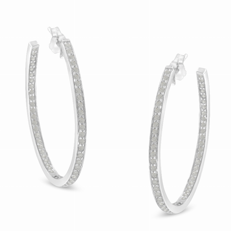 White Gold 1.0 Carat Total Weight Round-Cut Diamond Inside- Out Hoop Earrings