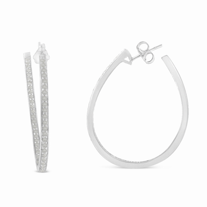 White Gold 1.0 Carat Total Weight Round-Cut Diamond Inside- Out Hoop Earrings