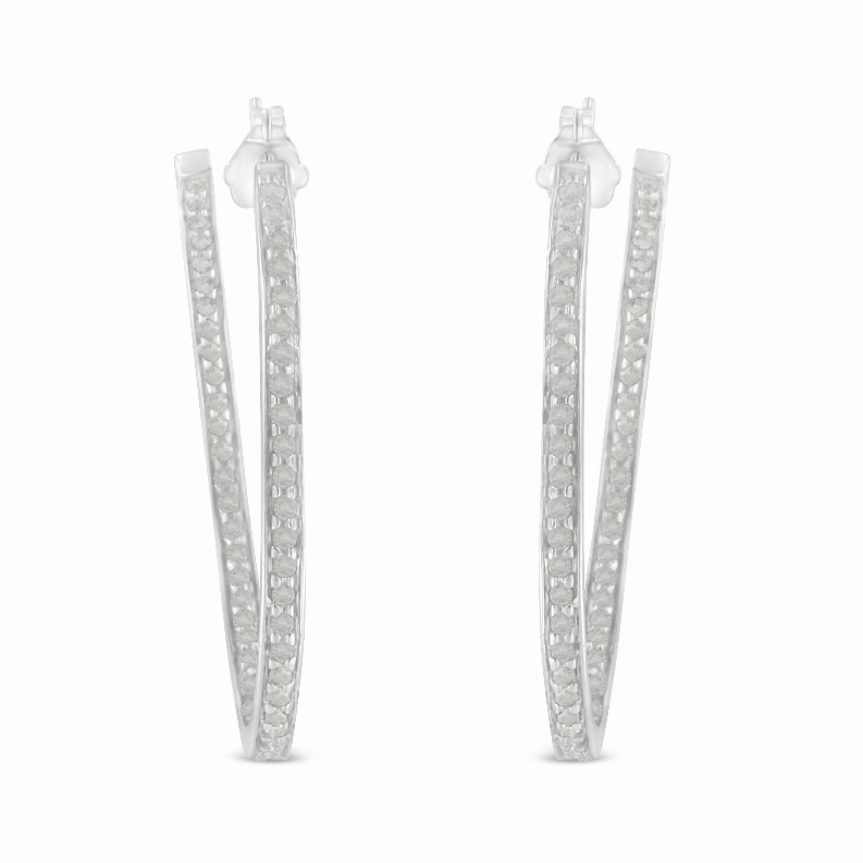 White Gold 1.0 Carat Total Weight Round-Cut Diamond Inside- Out Hoop Earrings